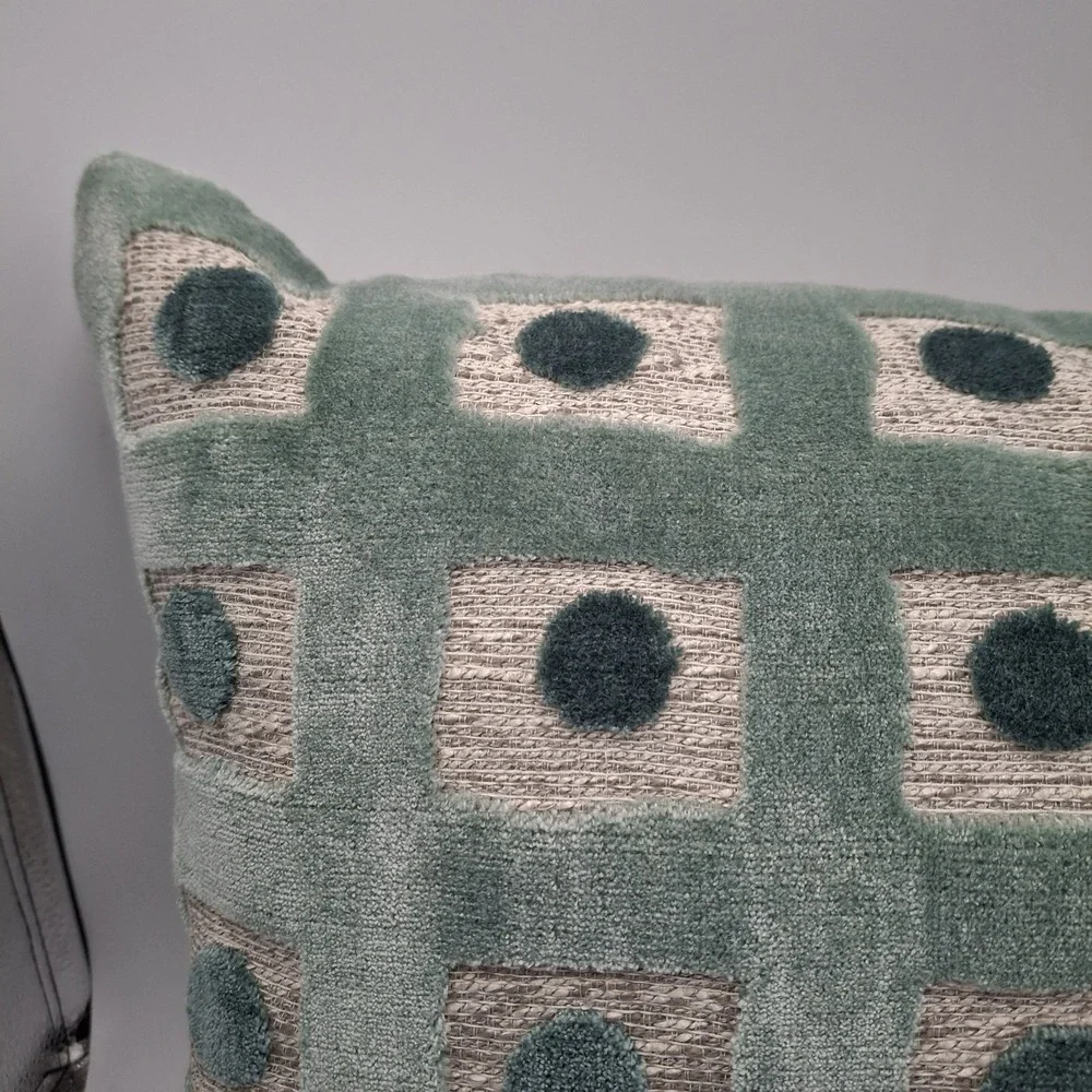 FLOOF Lumbar Pillow 15x24 Velvet Sage Green Geometric Dot Textured Feather Down